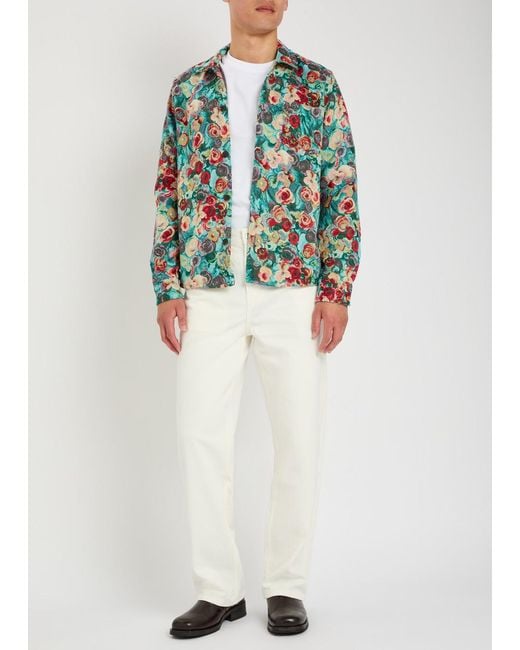 Les Deux Green Floral-Jacquard Woven Overshirt for men