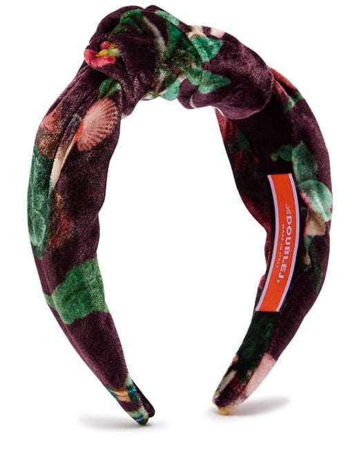 LaDoubleJ Black Love Knot Floral-Print Velour Headband