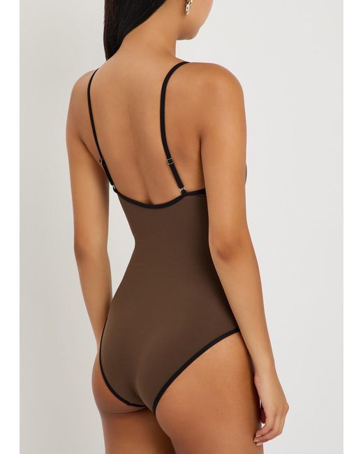 Totême Brown Contrast-Trim Swimsuit