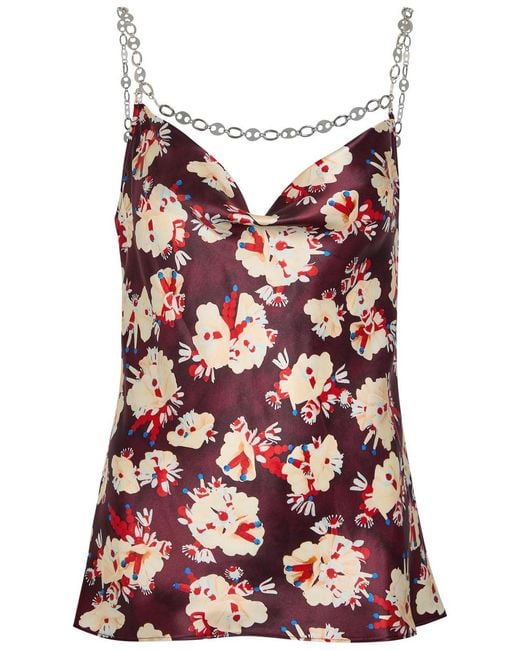 Rabanne Red Floral-Print Metal Detail Silk Blouse