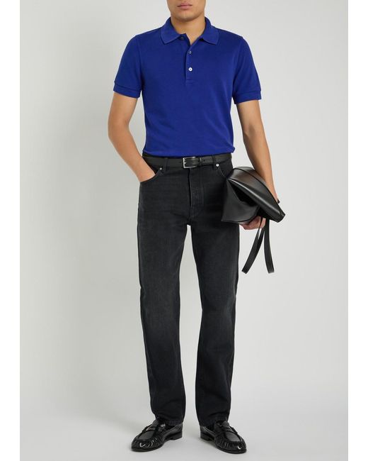 Tom Ford Blue Logo-Embroidered Piqué Polo Shirt for men