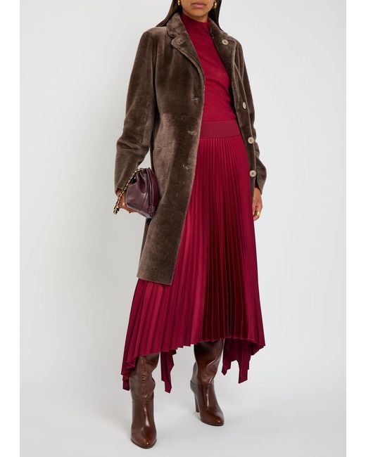 Joseph Red Ade Plissé Satin Midi Skirt