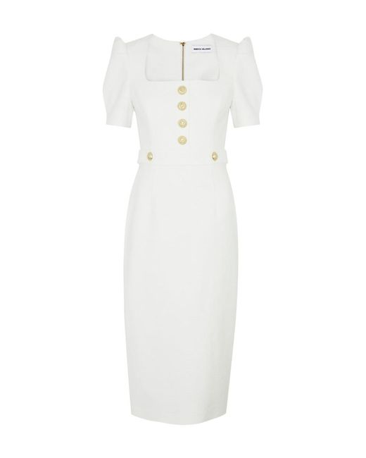 Rebecca Vallance White Clarisse Bouclé Cotton-Blend Midi Dress