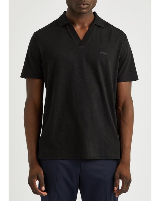 Calvin Klein Black Logo Cotton-Blend Polo Shirt for men