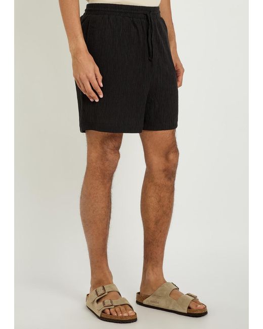 Raith Black Silvano Crinkled Cotton Shorts for men