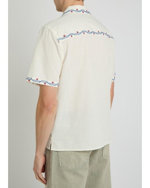 Wax London White Didcot Embroidered Cotton And Linen-Blend Shirt for men