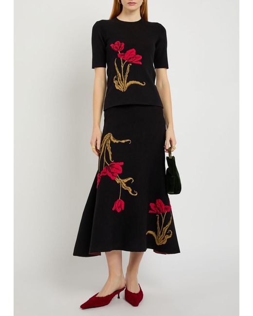 Erdem Black Floral-Intarsia Knit T-Shirt