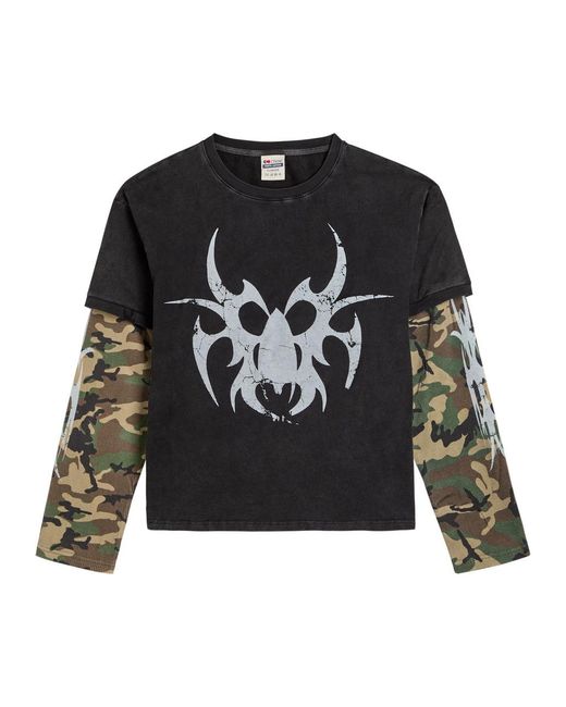 Chew Forever Roach Layered Long Sleeve Cotton T-Shirt in Black for