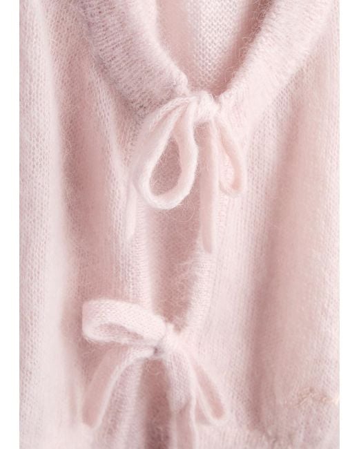 Ganni Pink Tie-Front Mohair-Blend Vest