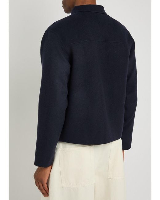 Officine Generale Blue Mazir Wool Bomber Jacket for men