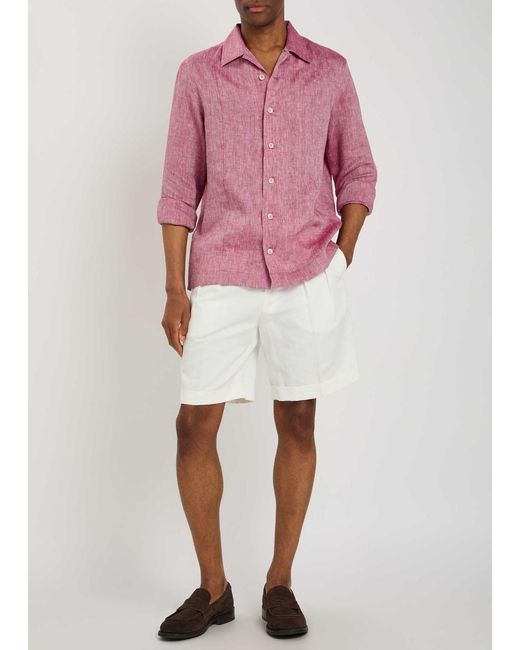 Brunello Cucinelli Pink Linen Shirt for men