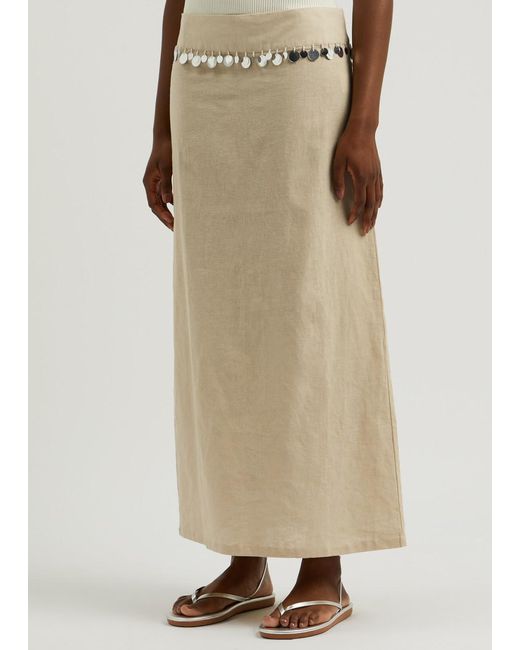 GIMAGUAS Natural Donna Embellished Linen-Blend Maxi Skirt
