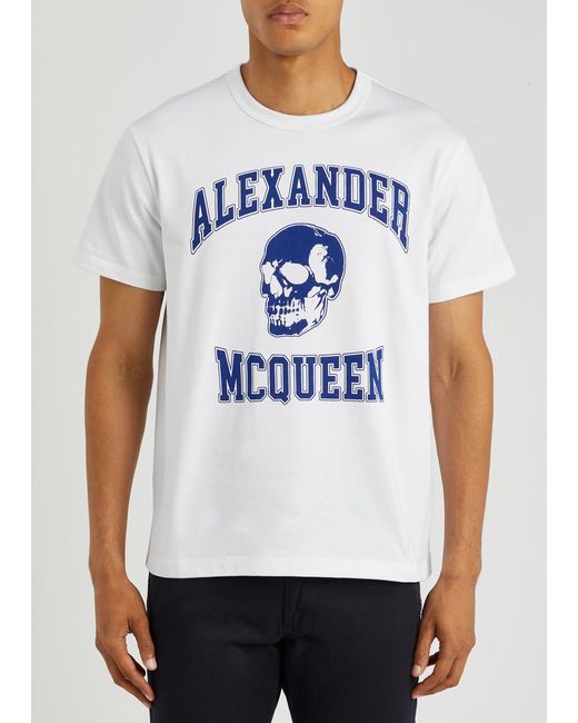 Alexander McQueen Blue Printed Cotton T-shirt for men
