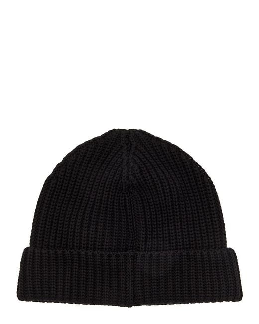 Moncler Black Logo-Appliquéd Ribbed Cotton-Knit Beanie for men