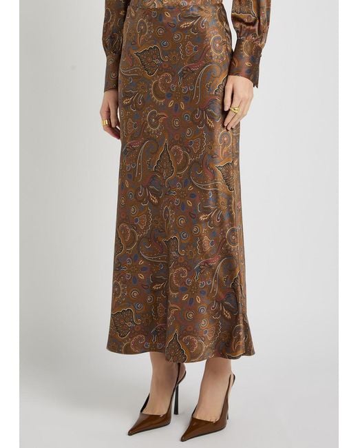Veronica Beard Brown Clover Paisley-Print Silk-Blend Midi Skirt