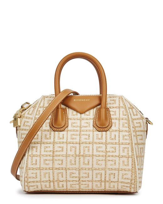 Givenchy Leather Antigona 4g Sand Woven Raffia Top Handle Bag in