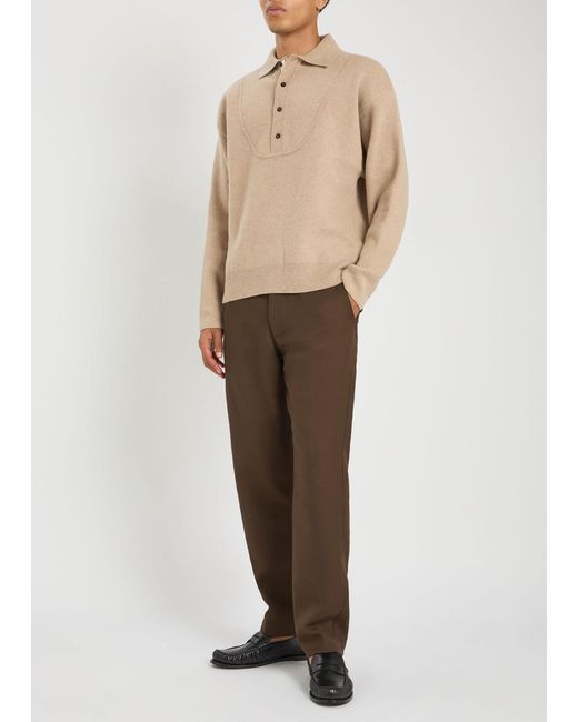 Jacquemus Natural La Pallone Melange Wool And Cashmere-Blend Polo Jumper for men