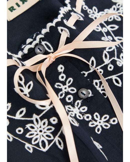 Rixo Blue Cassara Embroidered Cotton Top