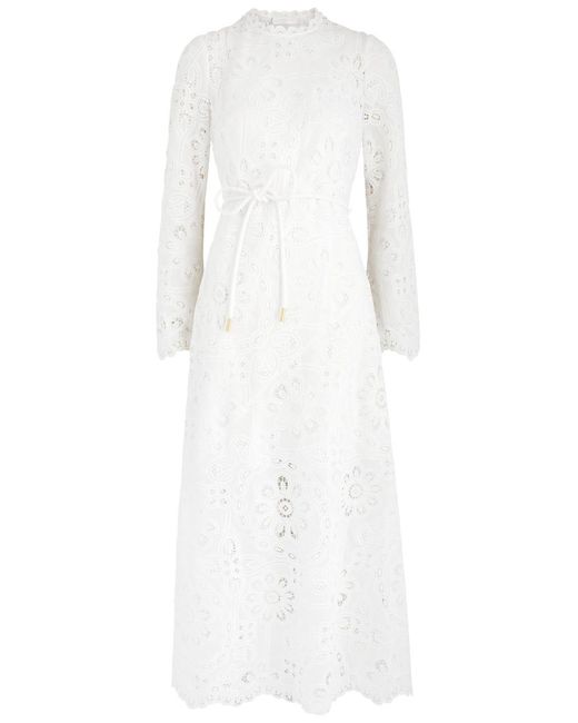 Zimmermann White Ottie Broderie Anglaise Cotton Maxi Dress