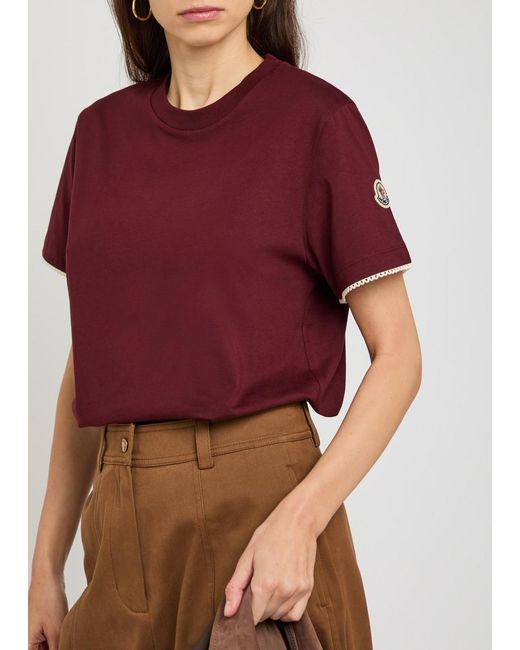 Moncler Red Logo-Appliquéd Scalloped Cotton T-Shirt