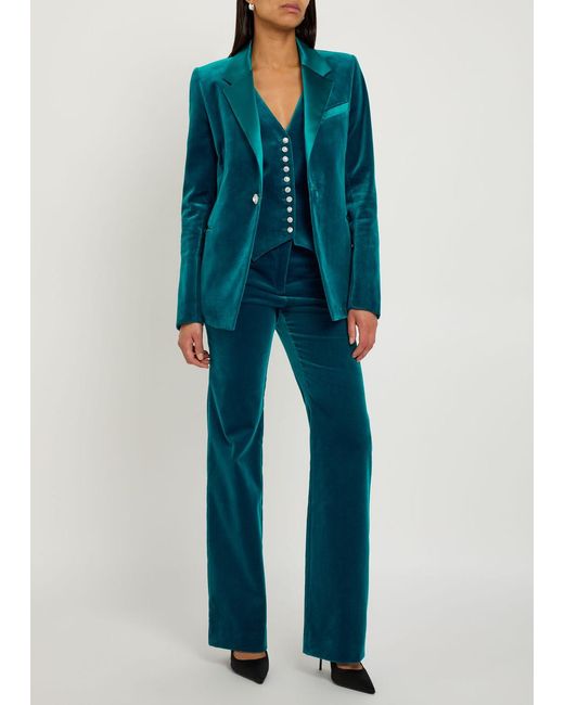 Rabanne Blue Straight-Leg Velvet Trousers