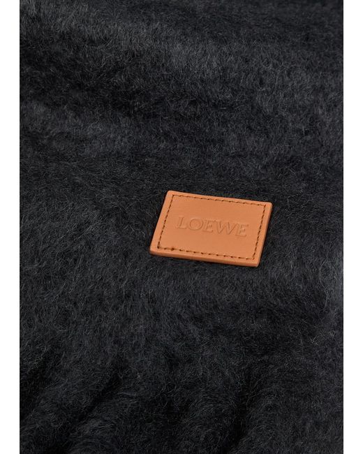 Loewe Black Logo Fringed Brushed Mohair-Blend Scarf for men