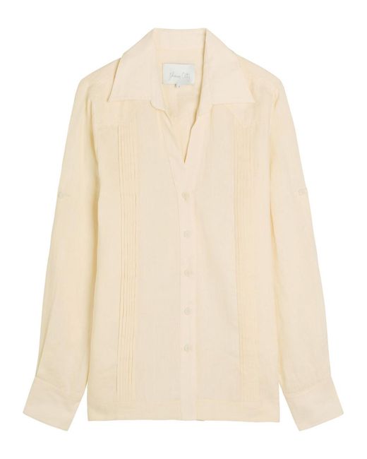 Johanna Ortiz Natural Manly Guayabera Pleated Linen Shirt