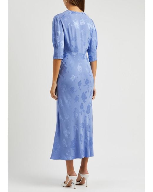 Rixo Blue Zadie Floral-jacquard Midi Dress