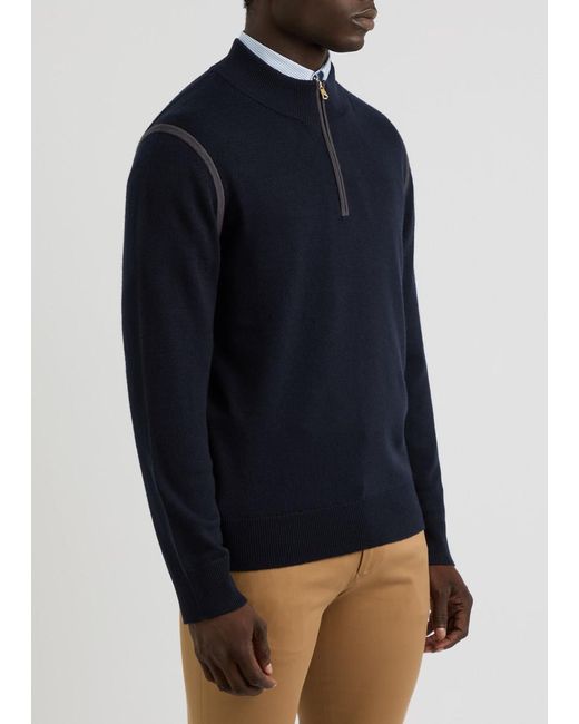 Paul Smith Blue Wool Half-Zip Jumper for men