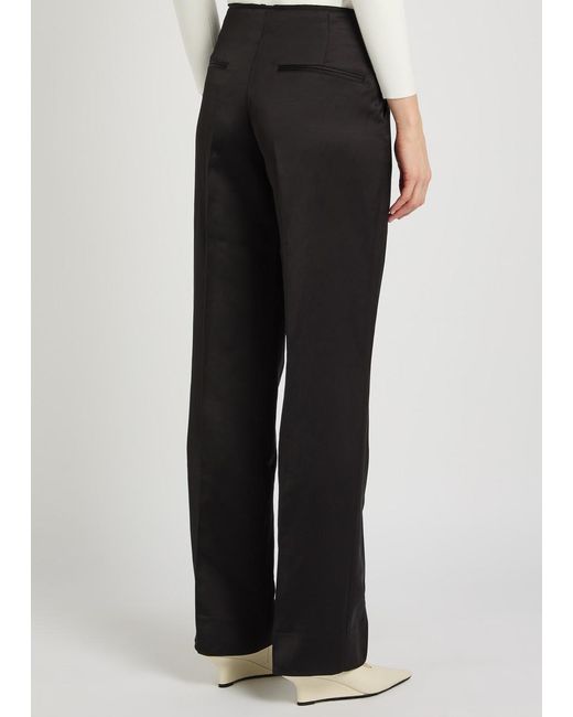 Totême Black Raw-Edged Straight-Leg Satin Trousers