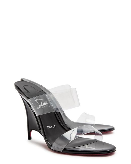 Christian Louboutin White Solo Zee 100 Patent Leather Wedge Mules