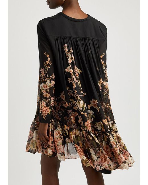 Zimmermann Black Natura Floral-Print Chiffon Mini Dress