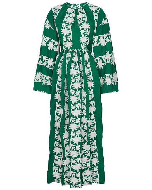 Hannah Artwear Green Lucie Embroidered Cut-out Cotton Maxi Dress