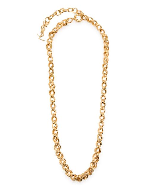 Saint Laurent Metallic Logo Chain Brass Necklace