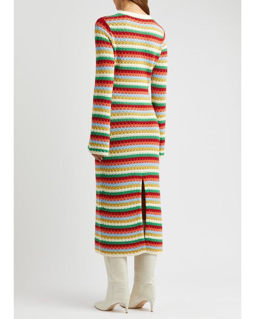 Kitri Multicolor Nadine Striped Crochet-knit Midi Dress