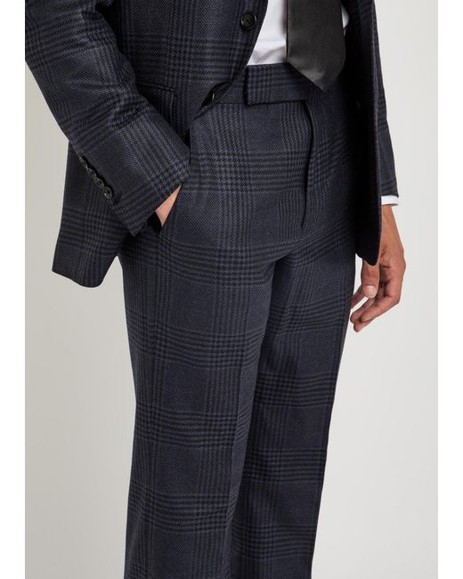 Tom Ford Blue Houndstooth Wool Trousers for men