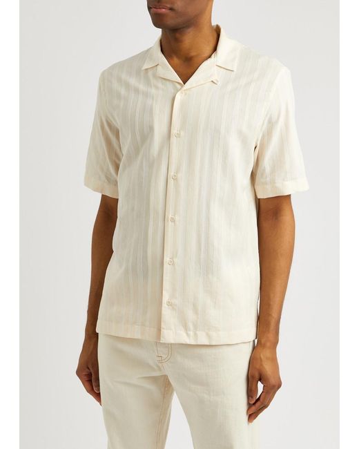 Sunspel White Striped Embroidered Cotton Shirt for men