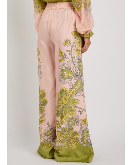 LaDoubleJ Pink Printed Wide-Leg Silk Trousers