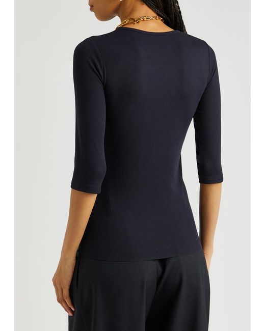 Vince Blue Ribbed Stretch-jersey Top