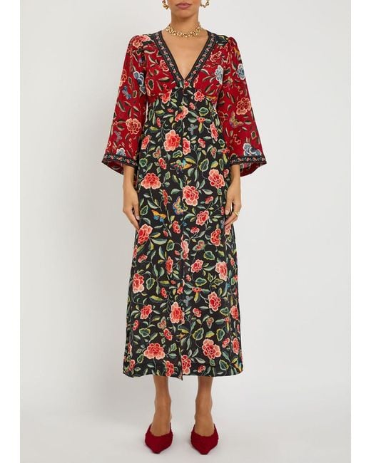 Rixo White Dahlia Floral-Print Silk-Crepe Midi Dress