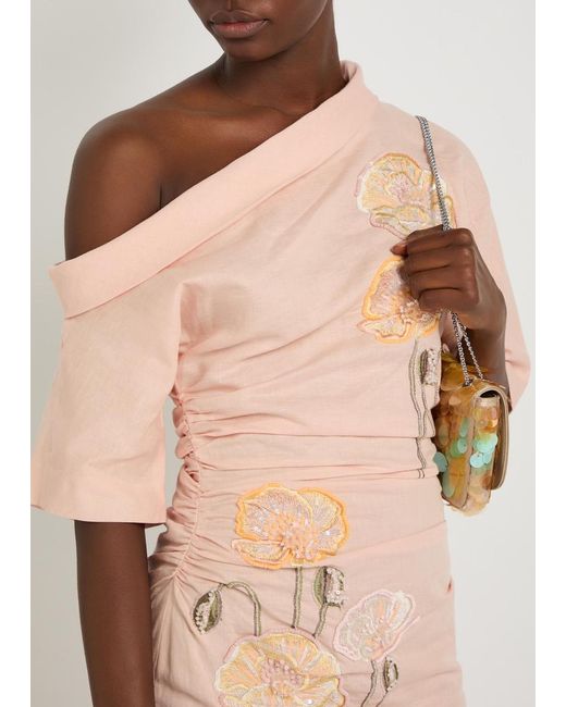 BERNADETTE Pink Bowery Floral-Embroidered Cotton-Blend Midi Dress