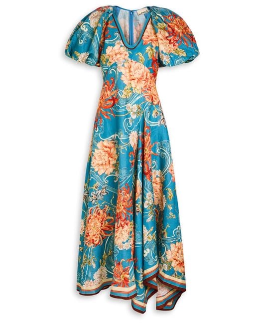 ALÉMAIS Blue Fletcher Floral-Printed Flax Maxi Dress