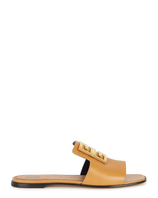 30% Flash Sale Brown Leather 2-Strap Slides with Stacked Heel