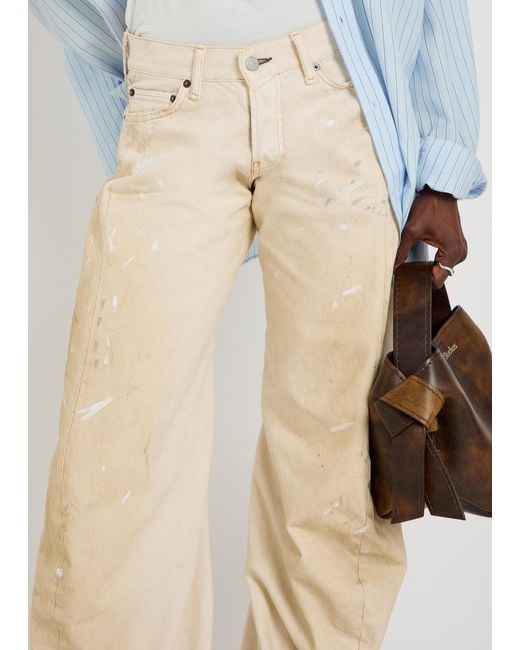 Acne Natural 2006F Paint-Splatter Curved Wide-Leg Jeans
