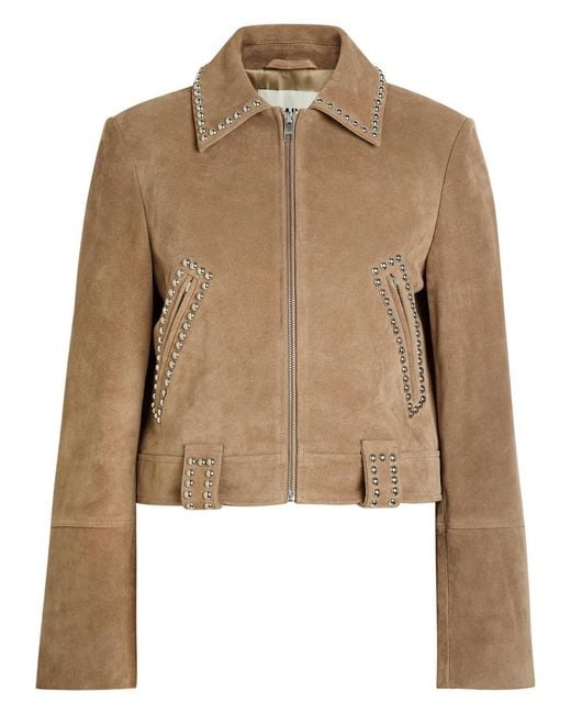 Staud Natural Hugo Stud-Embellished Suede Jacket