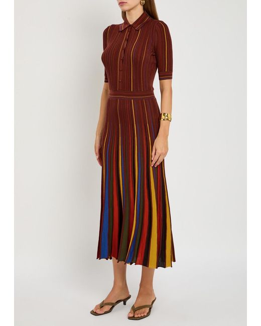 Gabriela Hearst Red Calypso Striped Wool Midi Shirt Dress