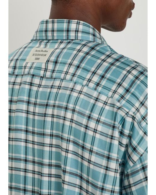 Acne Blue Oversized Checked Woven Shirt for men