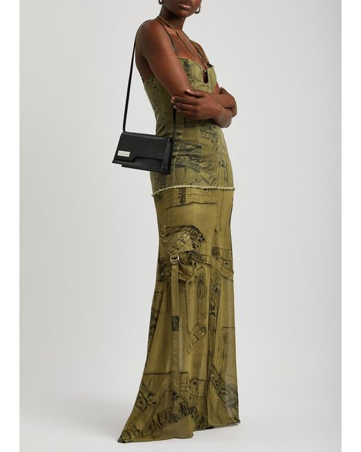 Blumarine Green Printed Stretch-Denim And Chiffon Maxi Dress