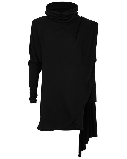 Saint Laurent Black Draped Hooded Wool Mini Dress