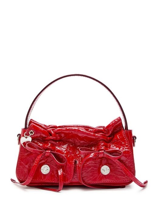 Acne Red Mini Crinkled Patent Leather Top Handle Bag